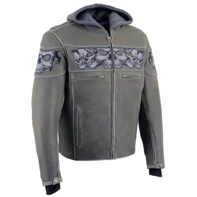 Pre-owned Milwaukee  Leather Milwaukee Leather Men's Distressed Grey Leather Jacket W/ Reflective Skulls 1562 In Gray