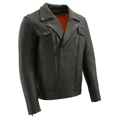 Pre-owned Milwaukee  Leather Men's 'pistol Pete' Motorcycle Vented Leather Jacket With Multi-utility Pockets In Black