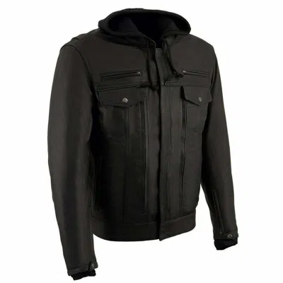 Pre-owned Milwaukee  Leather Milwaukee Leather Mens ‘utility Pocket' Vented Jacket With Removable Hoodie 1537 In Black