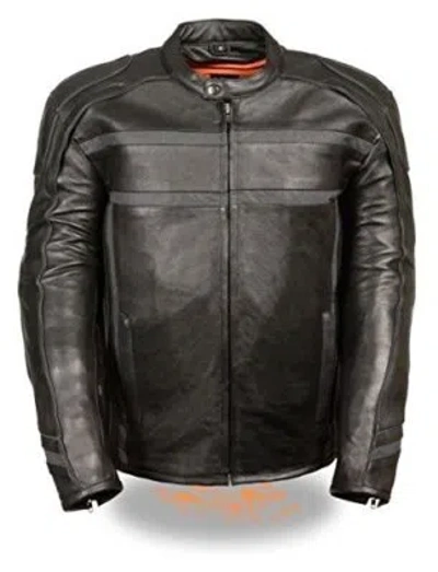 Pre-owned Milwaukee  Leather Milwaukee Men's Reflective Band And Piping Scooter Leather Jacket In Black