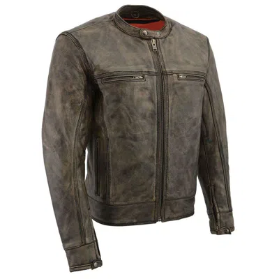 Pre-owned Milwaukee  Leather Milwaukee Leather Mlm1550 Men's Distressed Brown Leather Motorcycle Jacket In Black/beige