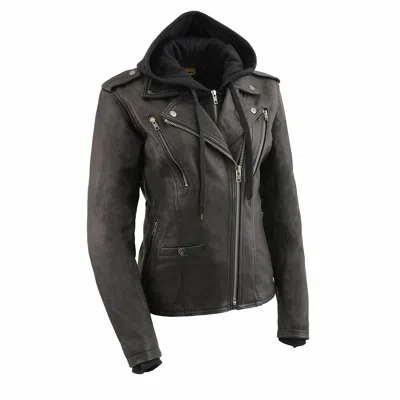 Pre-owned Milwaukee  Leather Milwaukee Leather Vented Mc Lapel Jacket Women's W/ Full Sleeve Interior Hoodie In Black