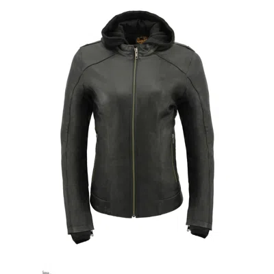 Pre-owned Milwaukee  Leather Milwaukee Leather Women's Purple Winged Lightweight Leather Jacket W Hoodie 2546