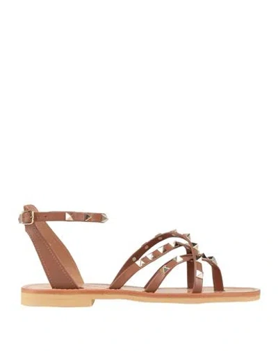 Mim Mar Woman Thong Sandal Brown Size 7 Leather