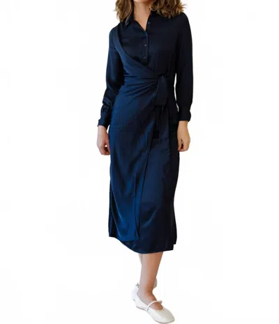 Mima Rosso Faux Wrap Shirt Dress In Navy