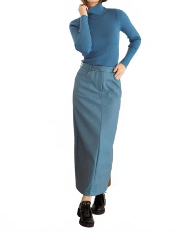 Mima Rosso Leather Maxi Skirt In Sky Blue