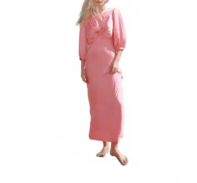 Mima Rosso Twist Front Silky Maxi Dress In Silver Pink