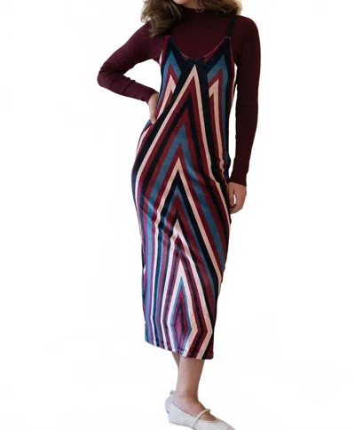 Mima Rosso Velour Striped Pinafore Dress In Stripped Multi