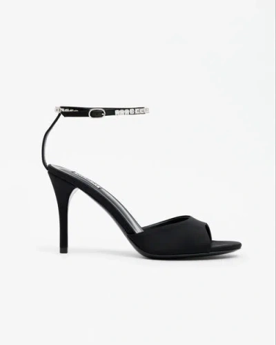 Mi/mai Flavia Satin Crystal Heeled Sandals In Black