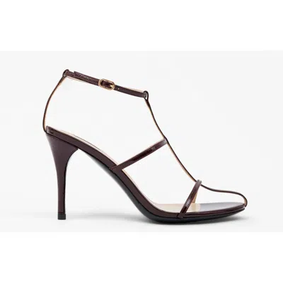 Mi/mai Gupta Patent Leather Heeled Sandals In Burgundy