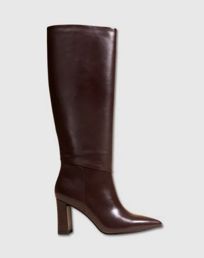 Mi/mai Tracey Wide Heel Long Boots In Brown