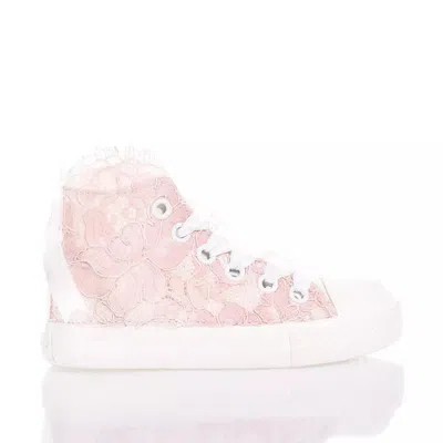 Mimanera Handcrafted High-top Sneakers With Embroidered Lace In Pink