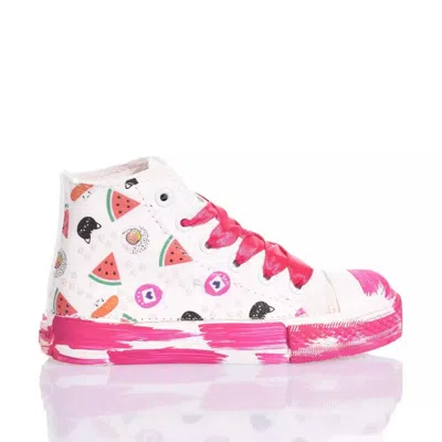 Mimanera Handcrafted White Sneakers With Fuchsia Platform In Multi