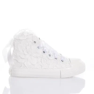 Mimanera High-top Canvas Sneakers With Embroidered Lace In White