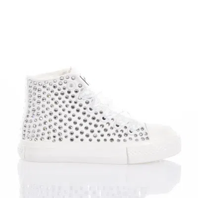 Mimanera High-top Canvas Sneakers With Swarovski Crystal Embellishments In White