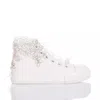 Mimanera High-top Sneakers With Intricate White And Silver Embroidery In White