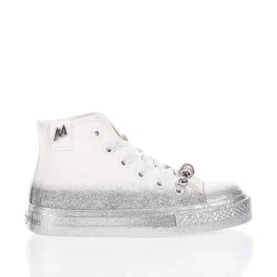 Mimanera High-top Sneakers With Silver Glitter Gradient In White