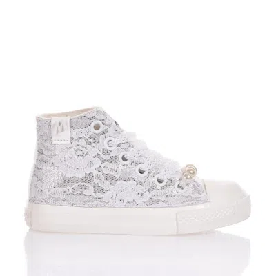 Mimanera High-top Sneakers With Silver Sequined Design In White