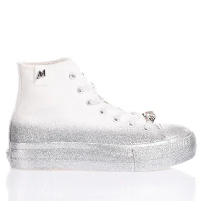 Mimanera Airlines Platform Silver Glittery Sneakers In White