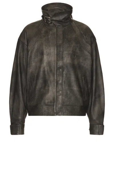 Mimchik Buckle Aviator Jacket In Vintage Black