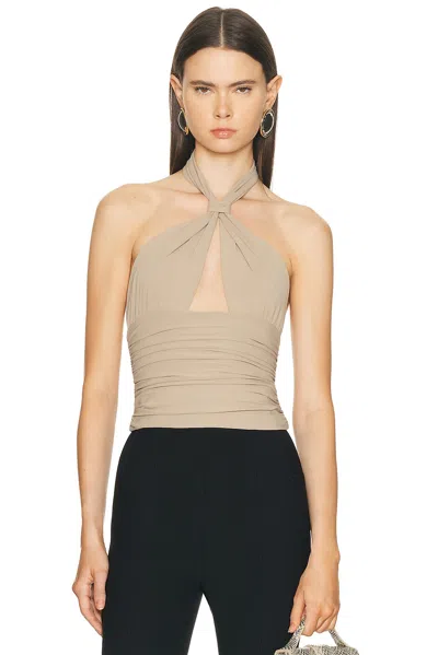 Mimchik For Fwrd Piper Knotted Halter Top In Sand