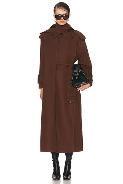 Mimchik Hooded Scarf Trench Coat In Brown