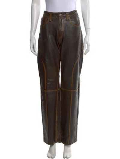 Pre-owned Mimchik Leather Wide Leg Pants In Brown