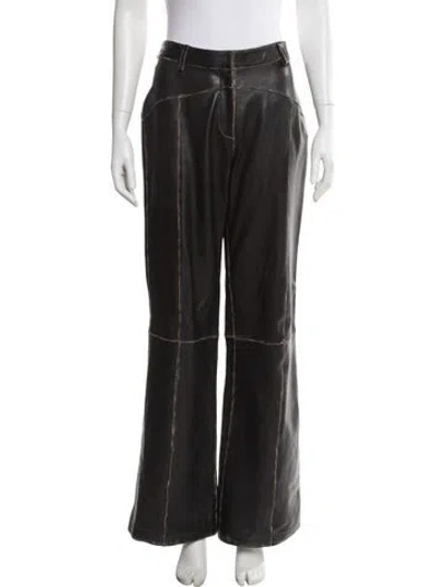 Pre-owned Mimchik Leather Wide Leg Pants In Brown