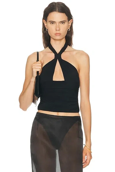 Mimchik Piper Knotted Halter Top In Black