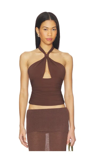 Mimchik Piper Knotted Halter Top In Brown