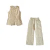 Mimhí Maison Neutrals Sienna Set – Linen & Cotton Blend Wide-leg Trousers And Vest In Sand