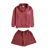 Mimhí Maison Red Oversized Half-zip Sweatshirt & Shorts Set – Burgundy Cotton