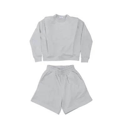 Mimhí Maison Shoulder Pad Sweatshirt & Shorts Lauper Co Ord Set - White In Gray