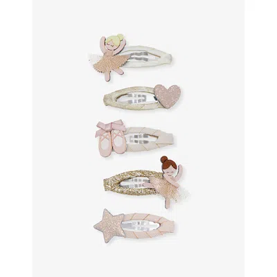 Mimi & Lula Kids' Ballerina Set Of Five Woven Hair Clips Neutral In Pink