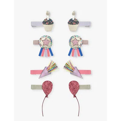 Mimi & Lula Kids' Ti Bday Theme Pack Of Eight Fabric Hair Clips In Multi