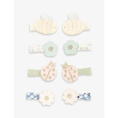 Mimi & Lula Kids' Bee And Ladybird-embellished Pack Of Eight Fabric Hair Clips In Tulip