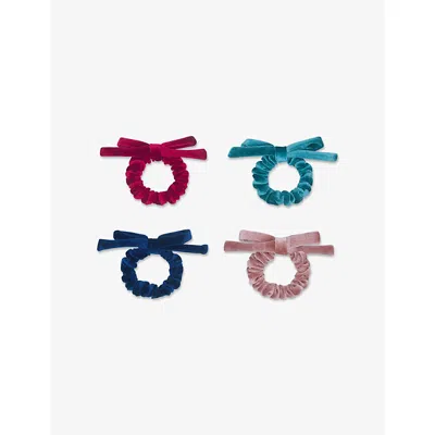 Mimi & Lula Kids' Blackberry Bow Pack-of-four Velvet Scrunchies In Multi