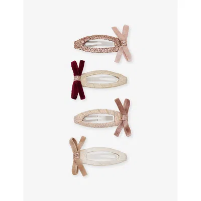 Mimi & Lula Kids' Bow Set Of Five Hair Clips Pink In Brown