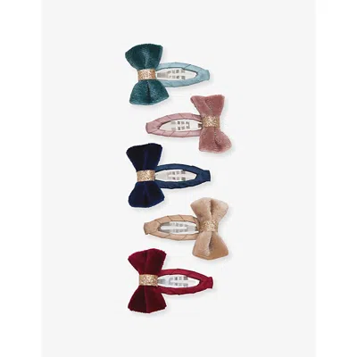 Mimi & Lula Kids' Bow-embellished Set Of Five Hair Clips Mult In Green