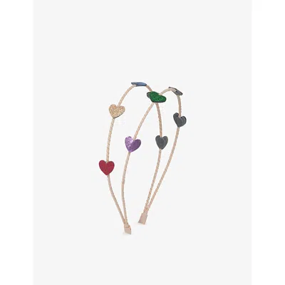 Mimi & Lula Kids' Bright Multi Jazzy Heart Double Alice Woven Headband In Gold