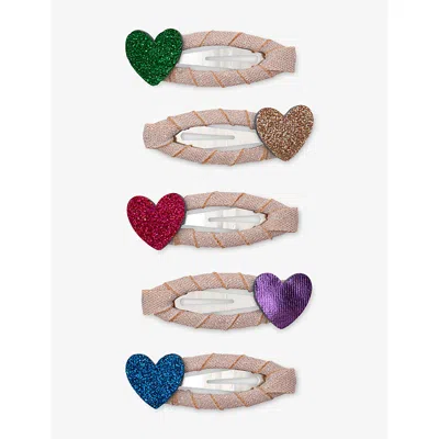 Mimi & Lula Kids' Jazzy Heart Set Of Five Hair Clips Bright Multi In Neutral