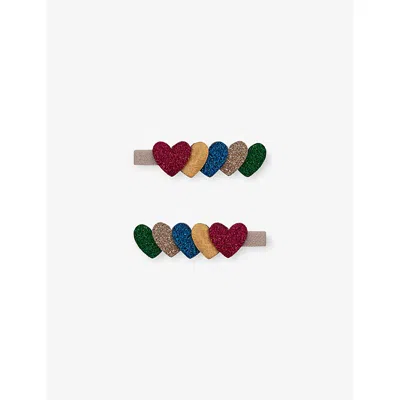 Mimi & Lula Kids' Bright Multi Jazzy Layered Heart Two-pack Hair Clips