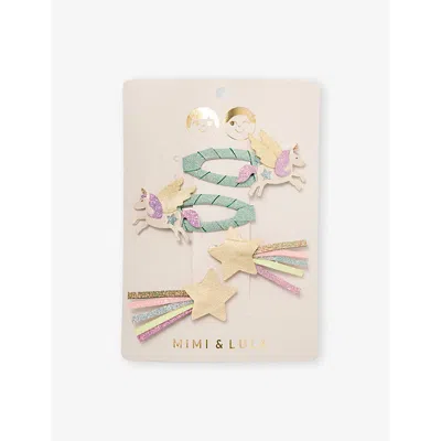 Mimi & Lula Kids' Bright Multi Unicorn Pack Of Four Fabric Hair Clips