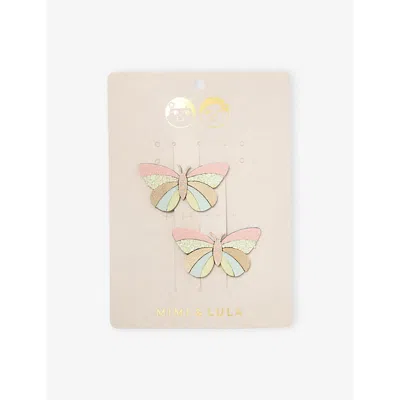 Mimi & Lula Kids' Butterfly Clic Clacs Pack Of Two Hair Clips In Pink