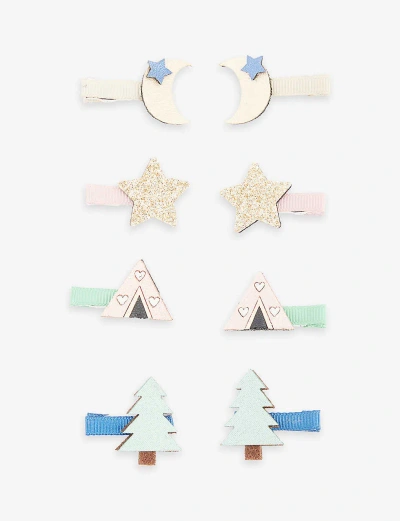 Mimi & Lula Kids' Camping-embellished Mini Set Of Eight Faux-leather Hair Clips In Summer Camp