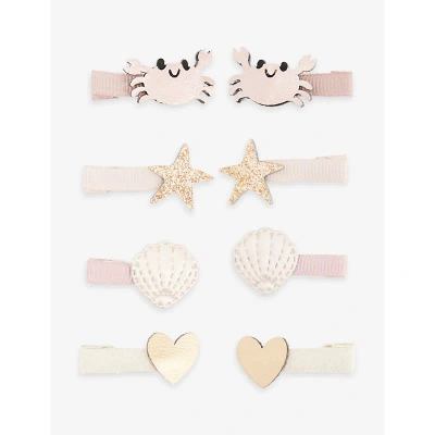 Mimi & Lula Kids' Cecil Crab Glitter-embellished Set Of Eight Faux-leather Hair Clips In By The Seaside