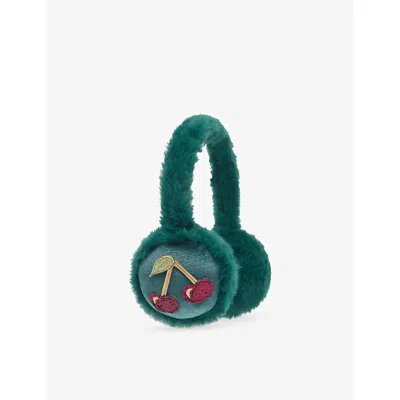 Mimi & Lula Kids' Cherries Fluffy Ear Muffs Teal Mult In Green