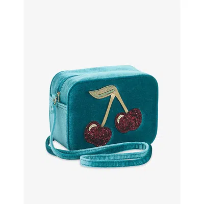 Mimi & Lula Kids' Cherries Velvet Cross-body Bag In Teal Multi