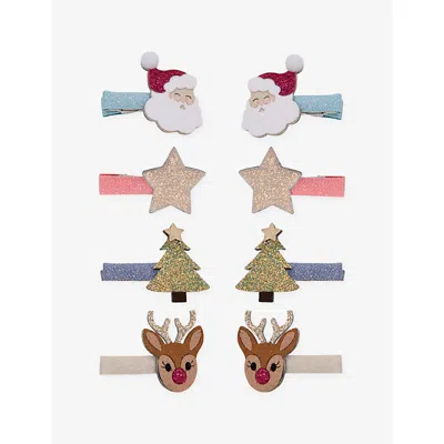 Mimi & Lula Kids' Christmas Set Of Eight Woven Hair Clips Mult In Multi