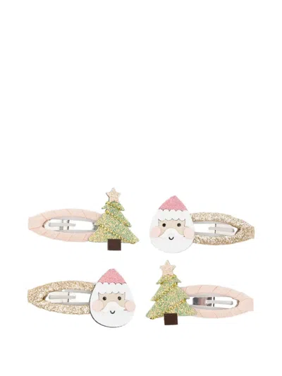 Mimi & Lula Kids' Christmas Tree Santa Hair Clips (set Of Four) In Gold